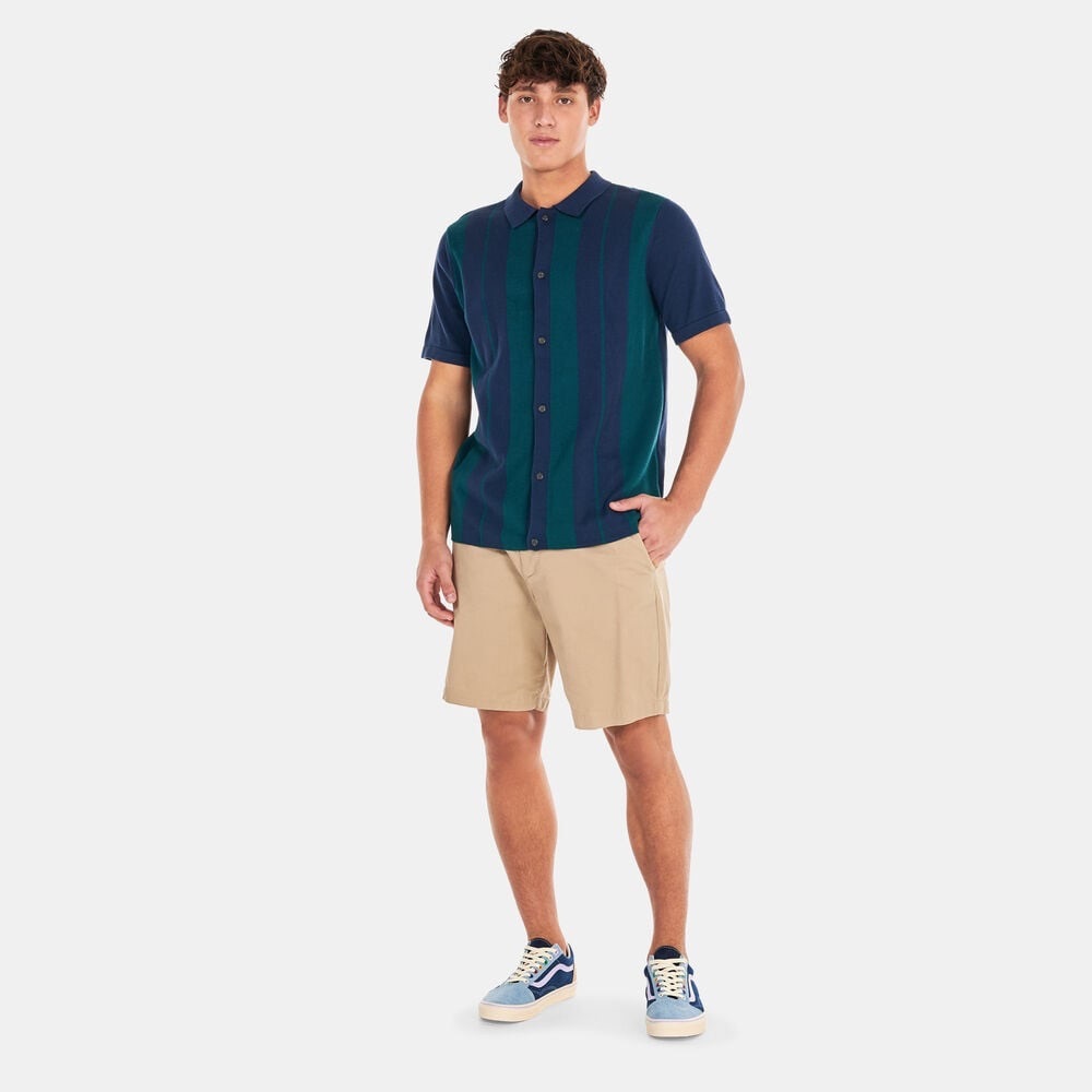 Vans Buttonwood Blue with Green Stripes Men’s Button Up Short Sleeve Shirt Large
